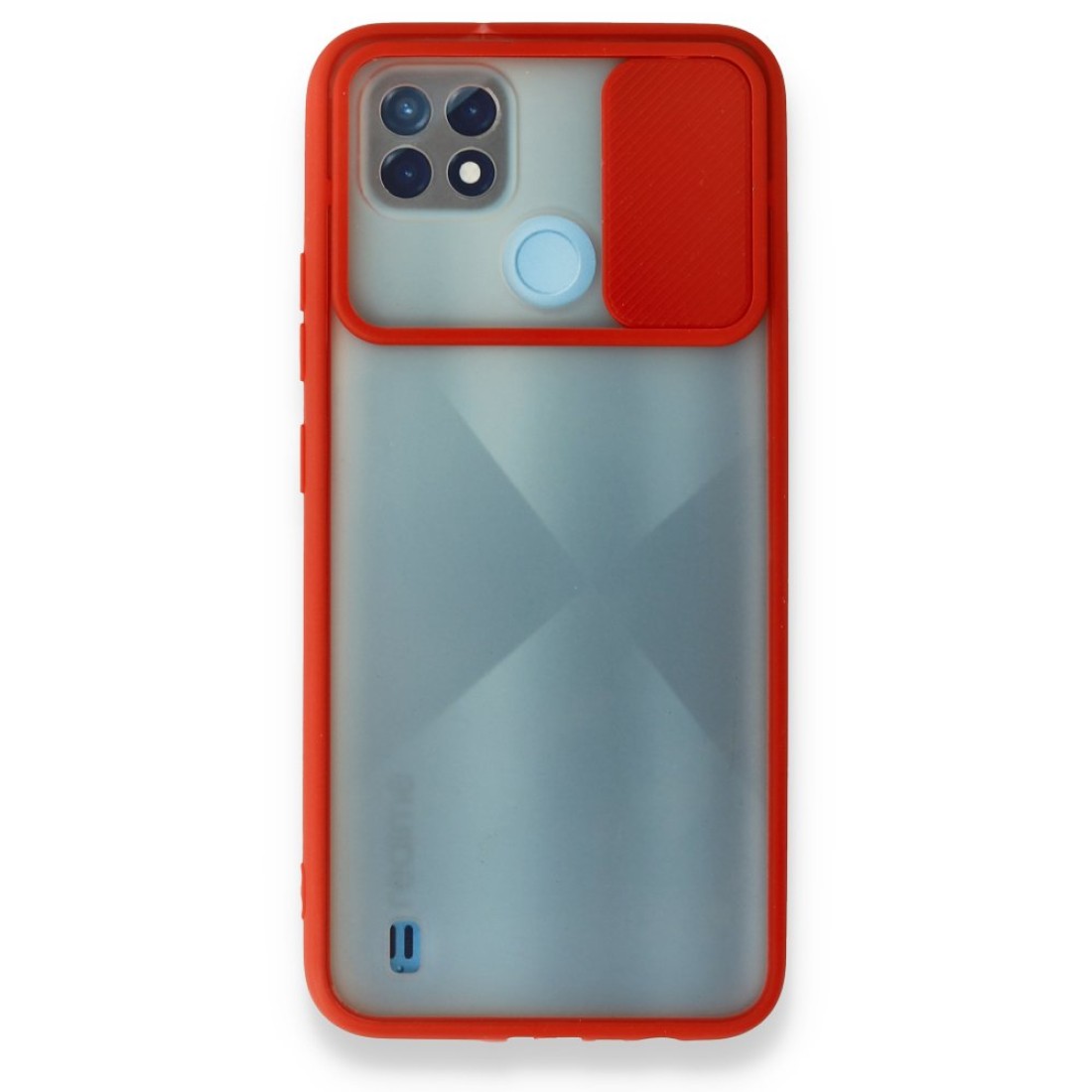 Realme C21 Kılıf Palm Buzlu Kamera Sürgülü Silikon - Kırmızı