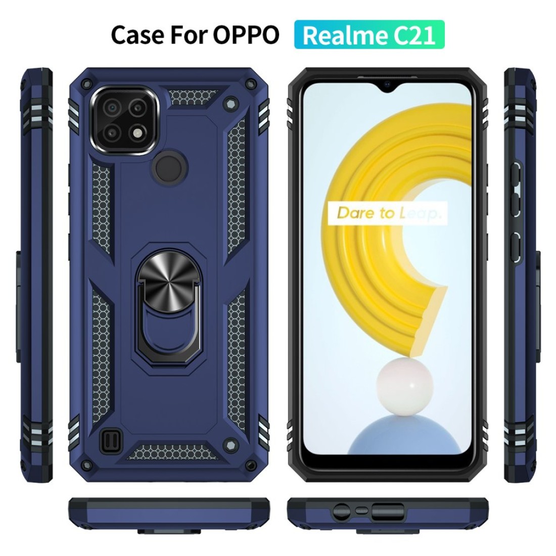 Realme C21 Kılıf Sofya Yüzüklü Silikon Kapak - Lacivert