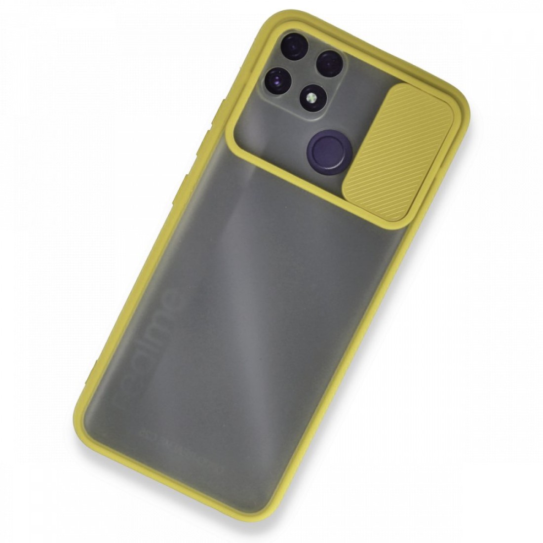 Realme C25 Kılıf Palm Buzlu Kamera Sürgülü Silikon - Sarı