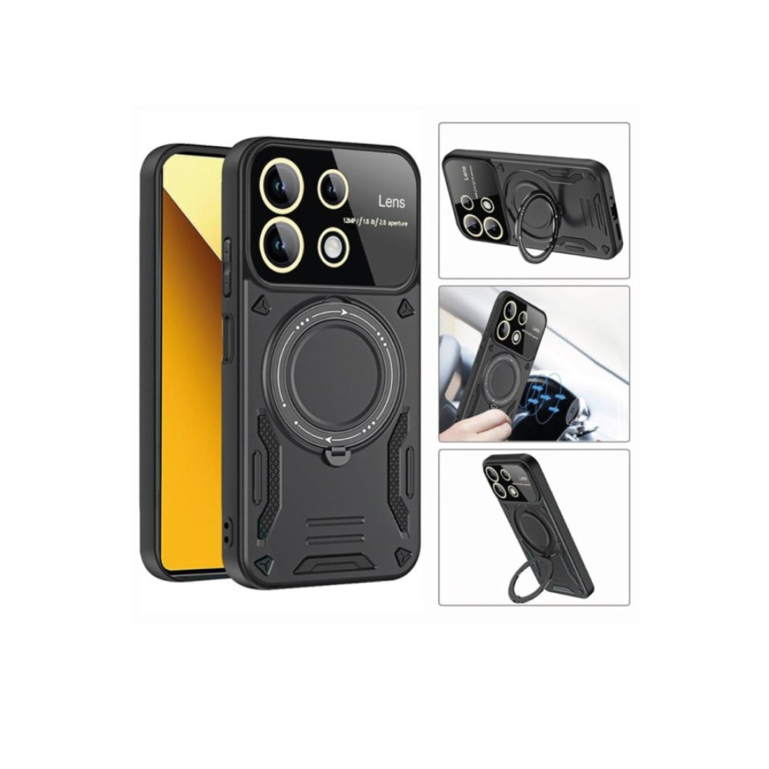 Realme C55 Kılıf Joy Lens Standlı Kapak - Siyah