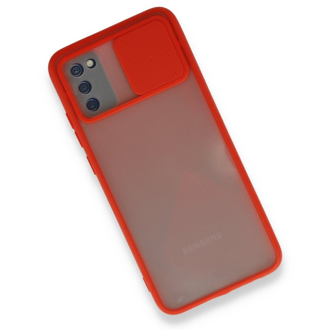 Samsung Galaxy A02S Kılıf Palm Buzlu Kamera Sürgülü Silikon - Kırmızı