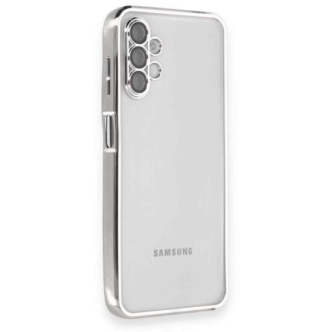 Samsung Galaxy A04S Kılıf Razer Lensli Silikon - Gümüş