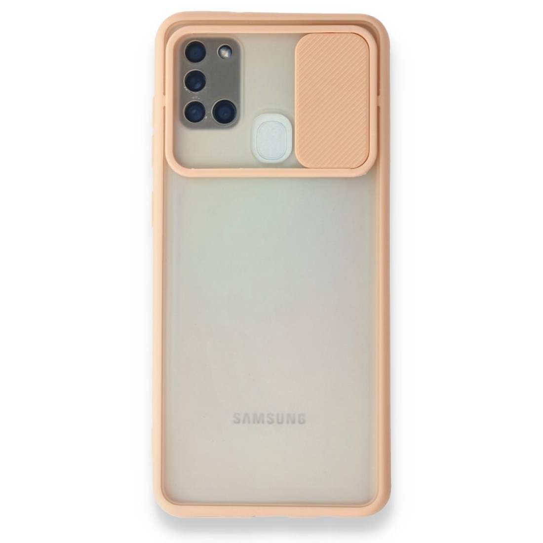 Samsung Galaxy A21S Kılıf Palm Buzlu Kamera Sürgülü Silikon - Pembe