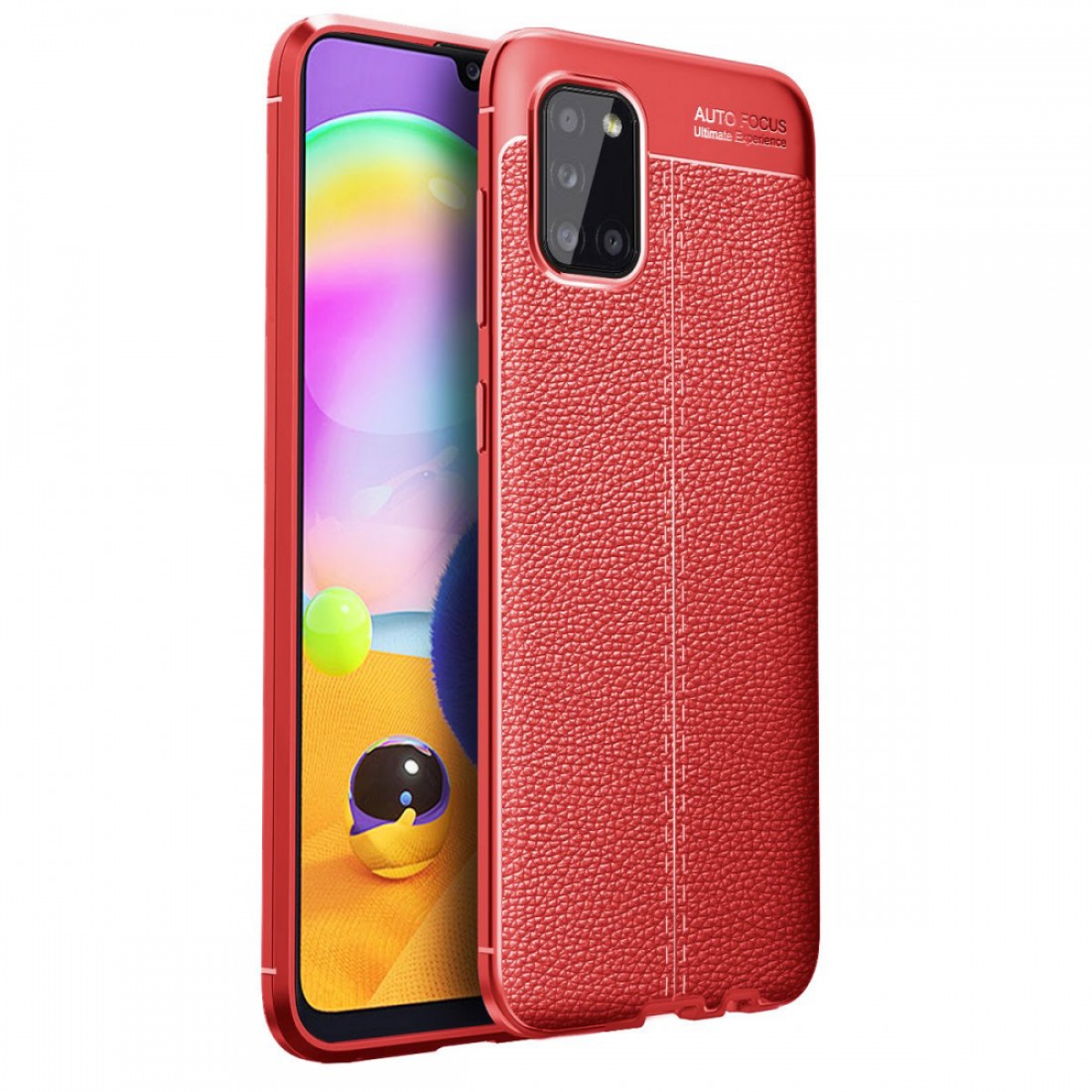 Samsung Galaxy A31 Kılıf Focus Derili Silikon - Kırmızı