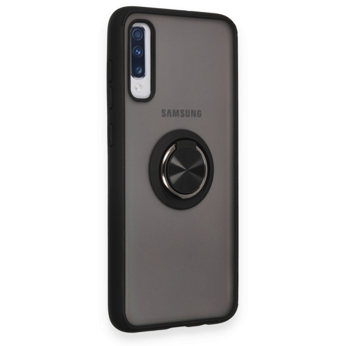 Samsung Galaxy A70 Kılıf Montreal Yüzüklü Silikon Kapak - Siyah