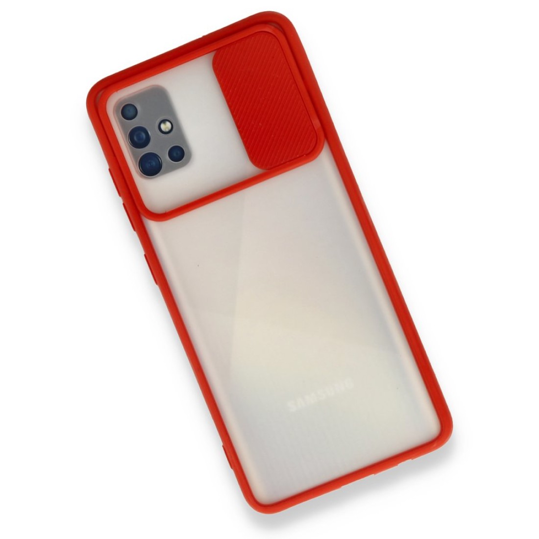 Samsung Galaxy A71 Kılıf Palm Buzlu Kamera Sürgülü Silikon - Kırmızı