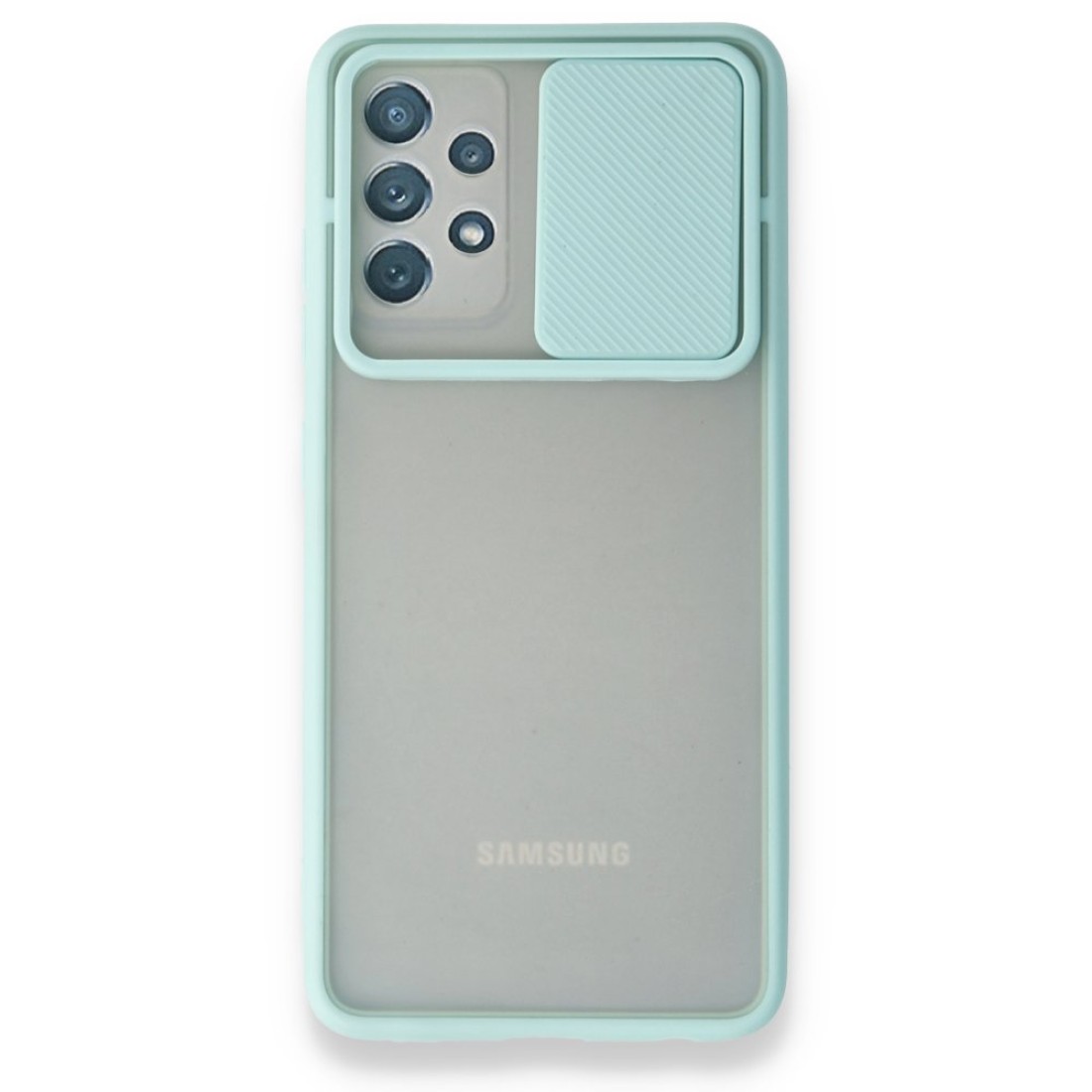 Samsung Galaxy A72 Kılıf Palm Buzlu Kamera Sürgülü Silikon - Turkuaz
