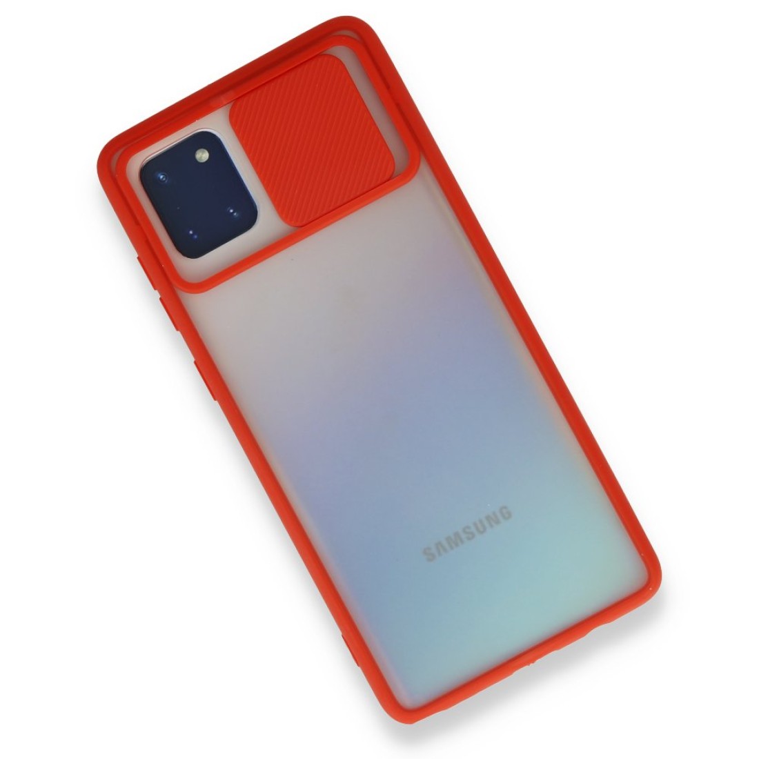 Samsung Galaxy A81 / Note 10 Lite Kılıf Palm Buzlu Kamera Sürgülü Silikon - Kırmızı