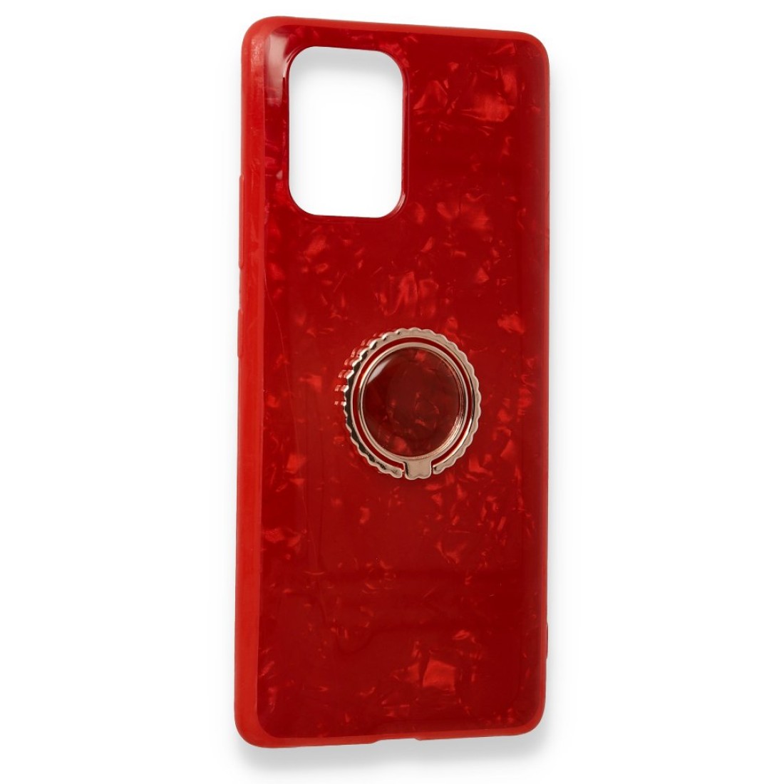 Samsung Galaxy A91 / S10 Lite Kılıf Marble Yüzüklü Silikon - Kırmızı