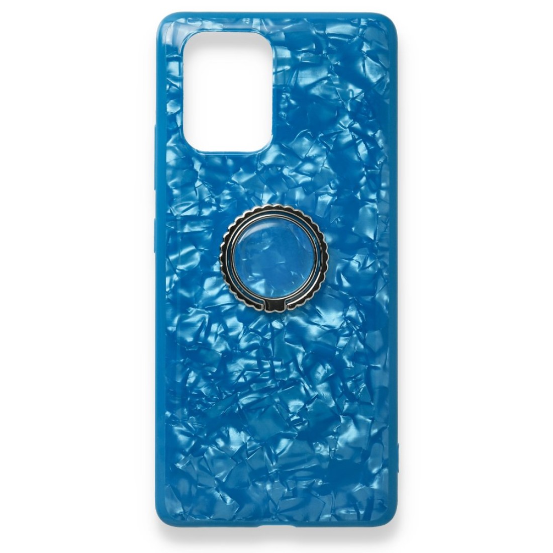 Samsung Galaxy A91 / S10 Lite Kılıf Marble Yüzüklü Silikon - Mavi