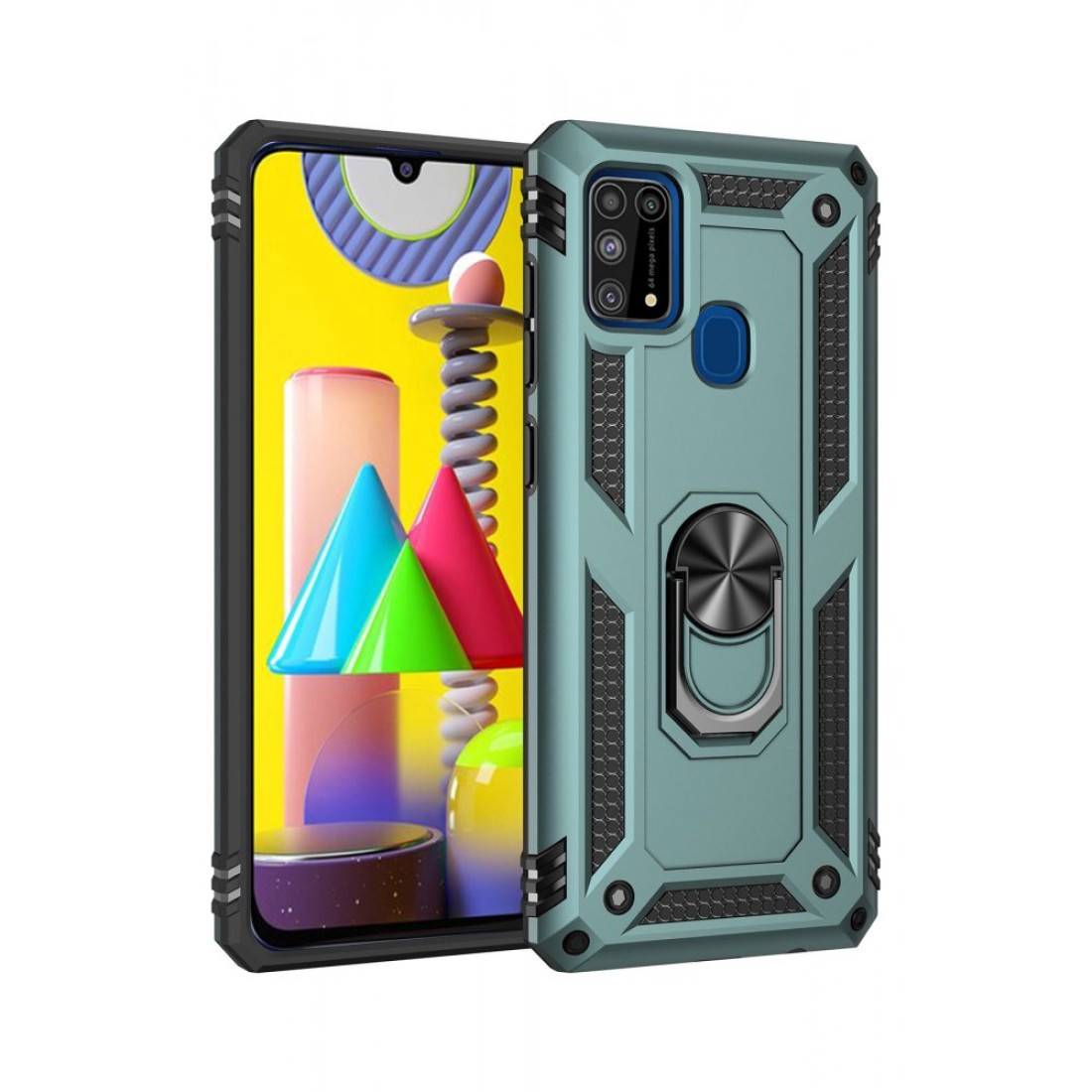 Samsung Galaxy M30S Kılıf Sofya Yüzüklü Silikon Kapak - Yeşil