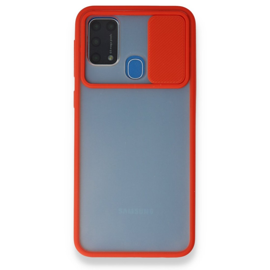 Samsung Galaxy M31 Kılıf Palm Buzlu Kamera Sürgülü Silikon - Kırmızı