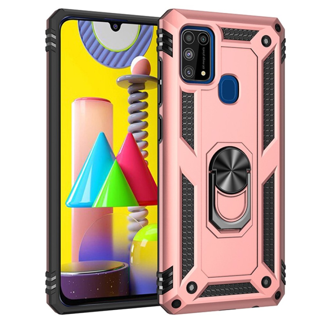 Samsung Galaxy M31 Kılıf Sofya Yüzüklü Silikon Kapak - Rose