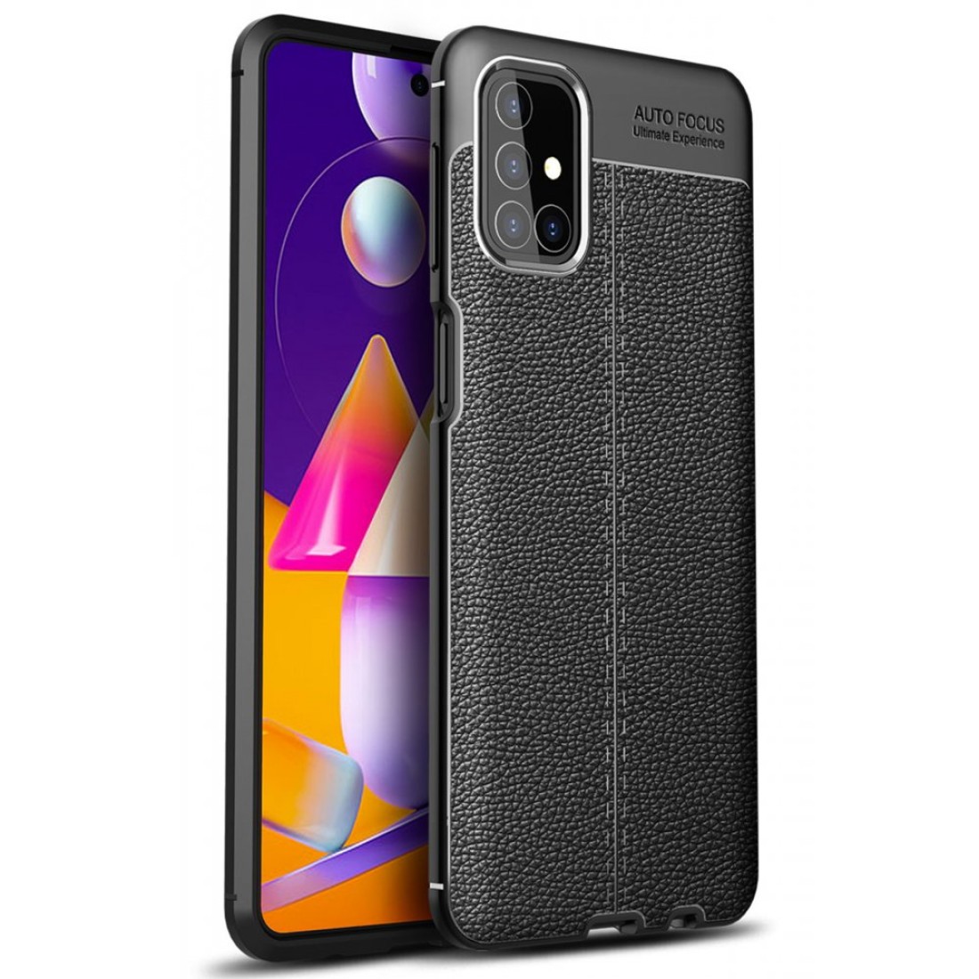 Samsung Galaxy M31S Kılıf Focus Derili Silikon - Siyah