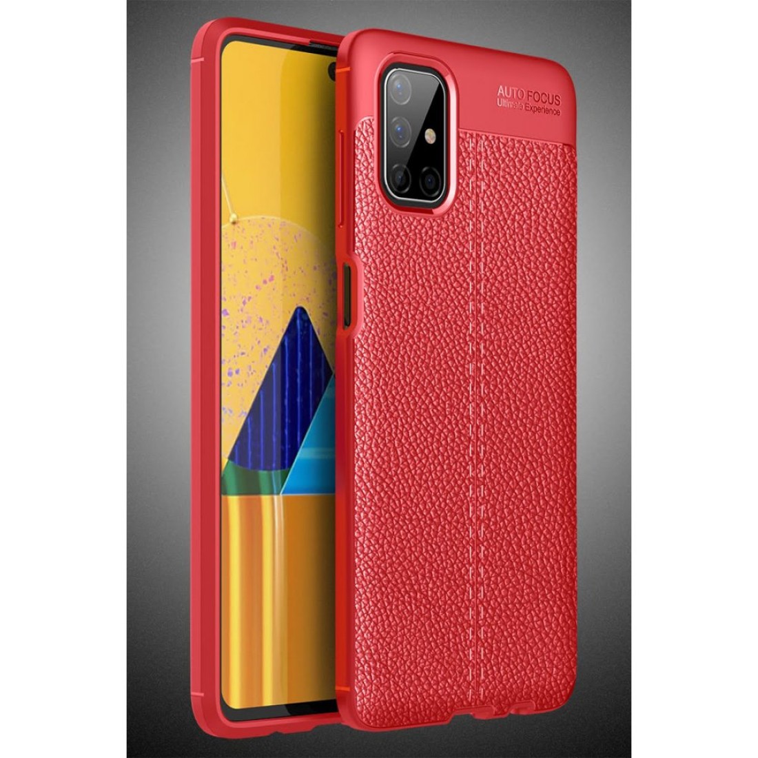 Samsung Galaxy M51 Kılıf Focus Derili Silikon - Kırmızı