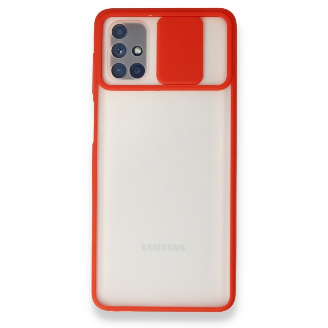 Samsung Galaxy M51 Kılıf Palm Buzlu Kamera Sürgülü Silikon - Kırmızı
