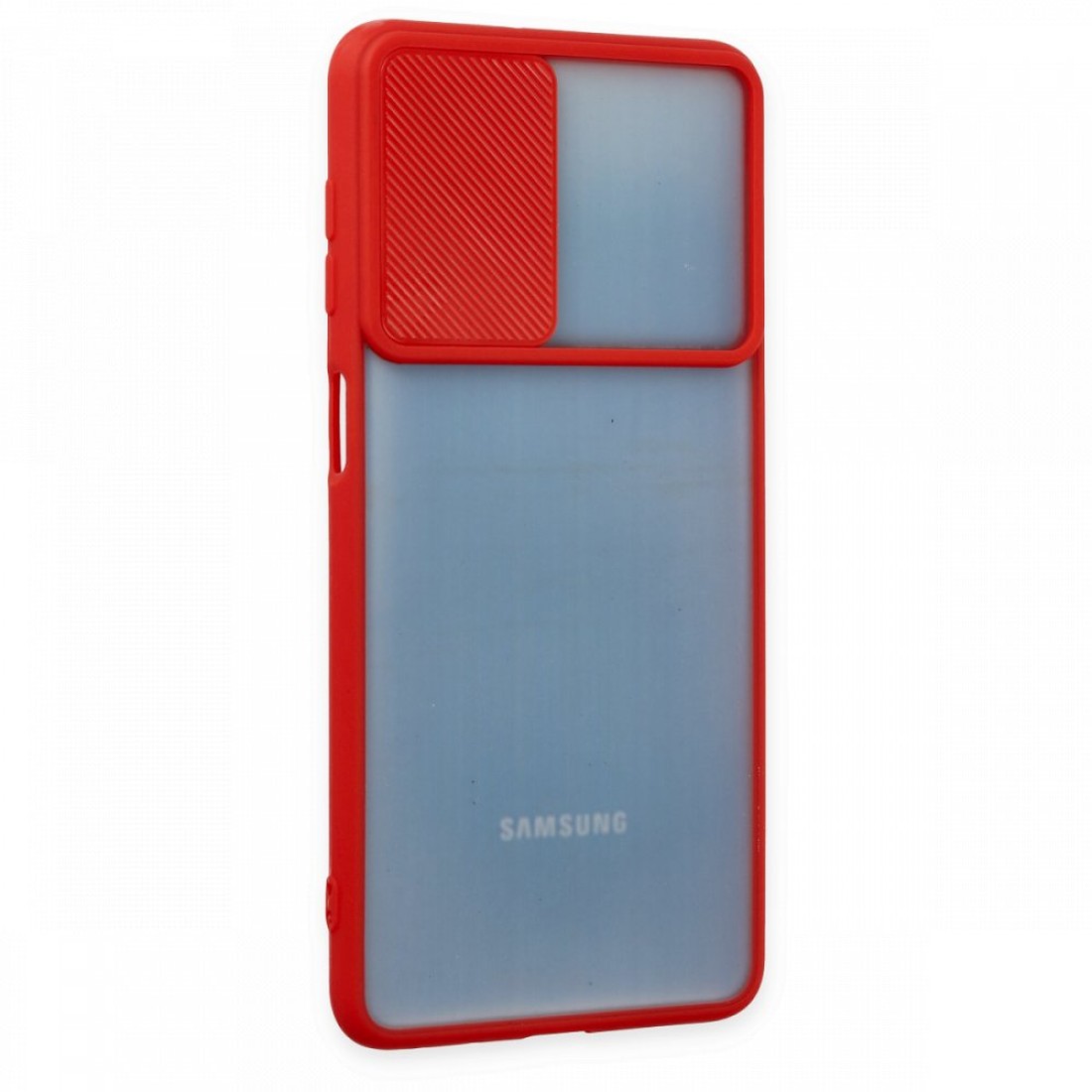 Samsung Galaxy M52 5G Kılıf Palm Buzlu Kamera Sürgülü Silikon - Kırmızı