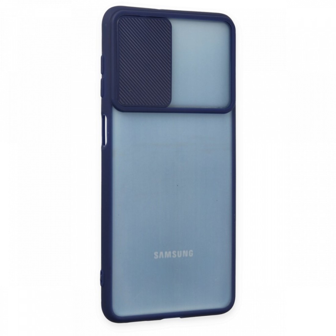 Samsung Galaxy M52 5G Kılıf Palm Buzlu Kamera Sürgülü Silikon - Lacivert