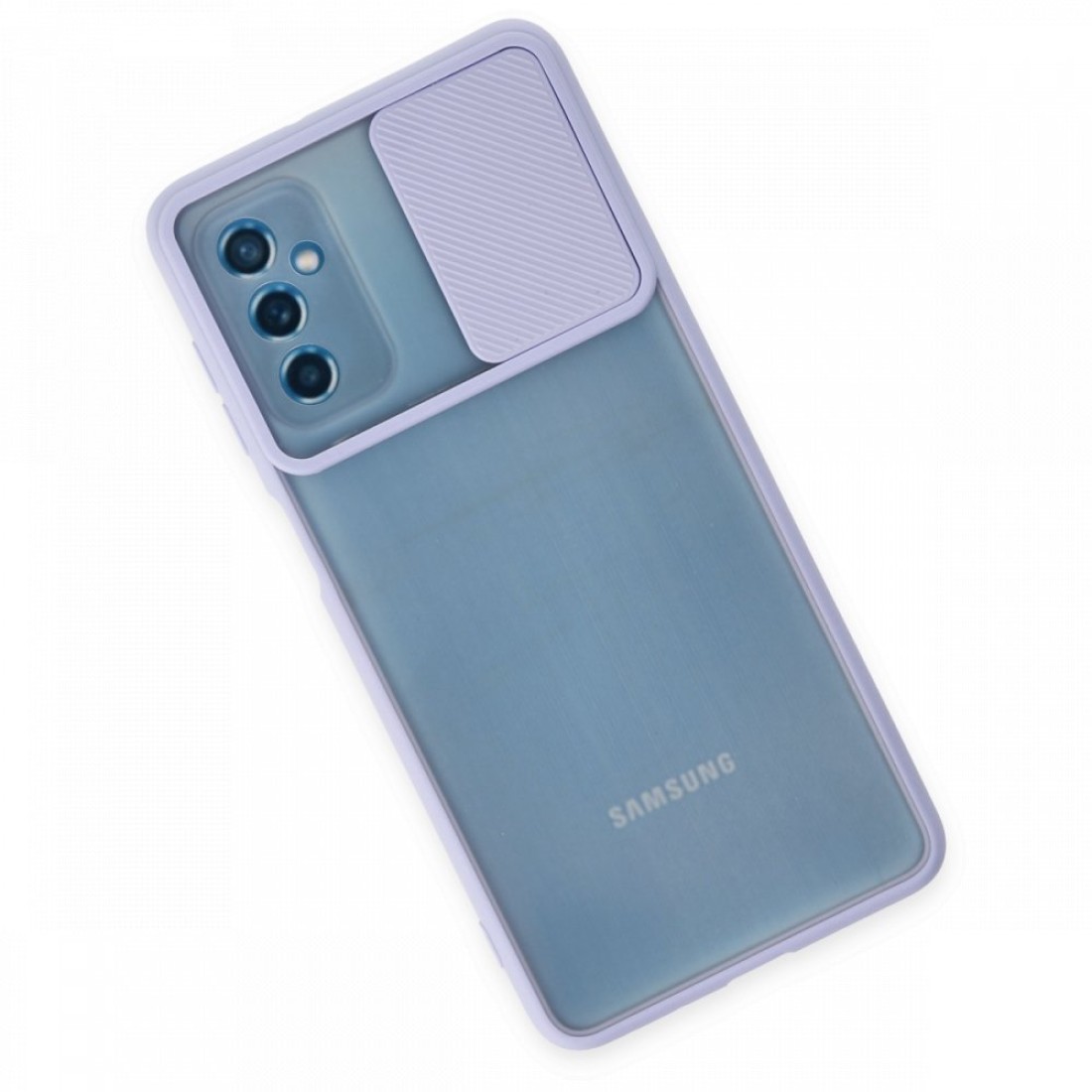 Samsung Galaxy M52 5G Kılıf Palm Buzlu Kamera Sürgülü Silikon - Lila