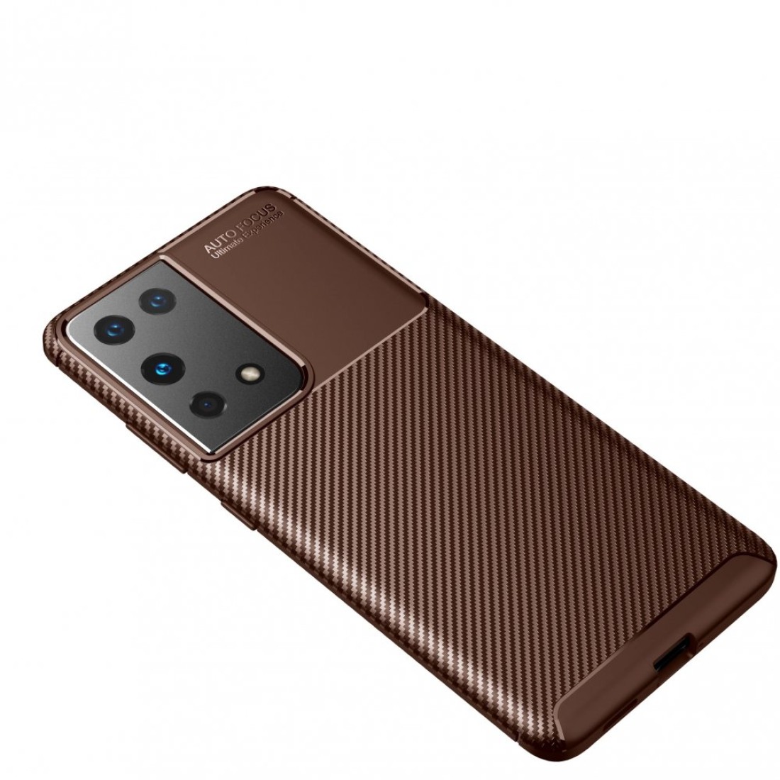 Samsung Galaxy S21 Ultra Kılıf Focus Karbon Silikon - Kahverengi