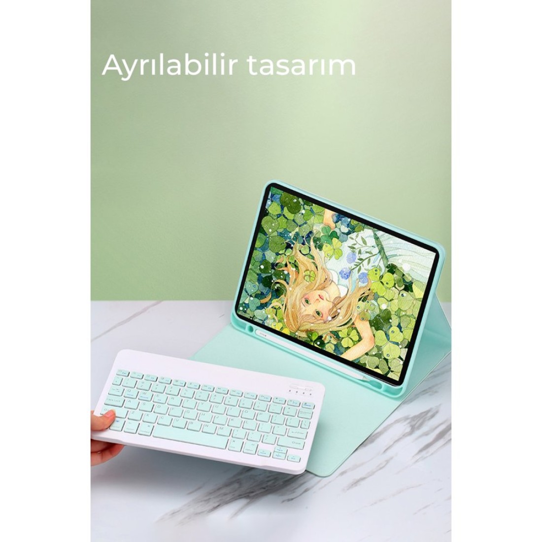 Samsung Galaxy Tab A9 Kılıf KC01 Smart Klavyeli Tablet Kılıfı - Pembe