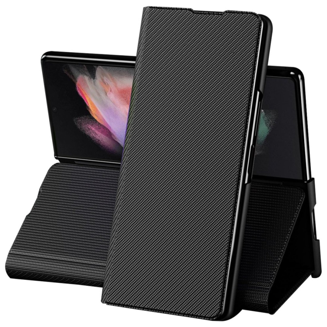 Samsung Galaxy Z Fold 3 Kılıf Fold Karbon Kapak - Siyah