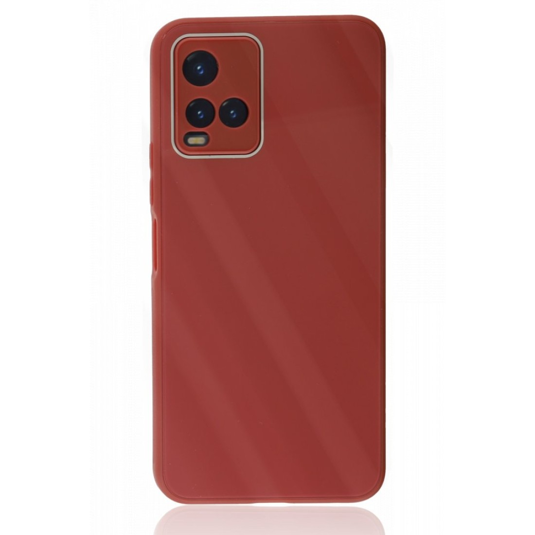 Vivo Y21 Kılıf Glass Kapak - Bordo