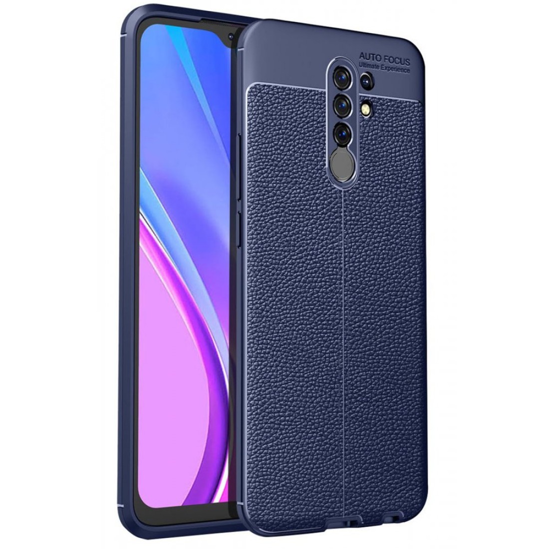 Xiaomi Redmi 9 Kılıf Focus Derili Silikon - Lacivert