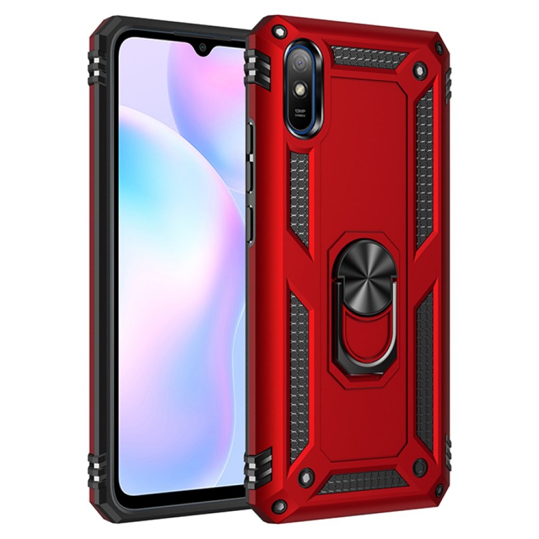 Xiaomi Redmi 9A Kılıf Sofya Yüzüklü Silikon Kapak - Kırmızı