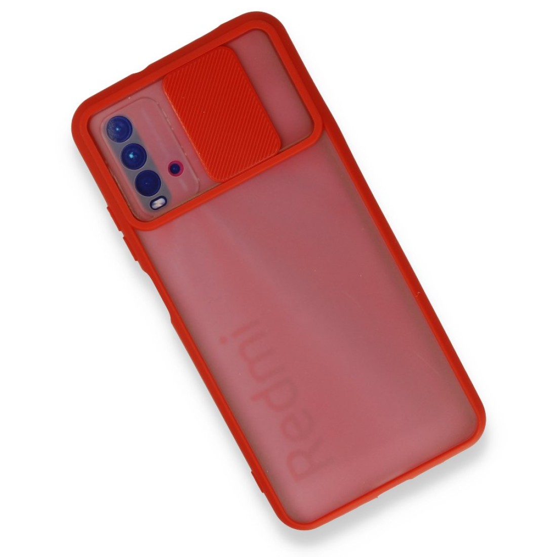 Xiaomi Redmi Note 9 4G Kılıf Palm Buzlu Kamera Sürgülü Silikon - Kırmızı