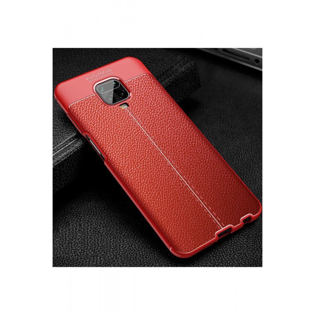Xiaomi Redmi Note 9S Kılıf Focus Derili Silikon - Kırmızı